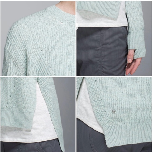 Lululemon Seva Sweater Merino Wool Pointelle Knit High Low Pullover Minty Grey 4 - Picture 4 of 14
